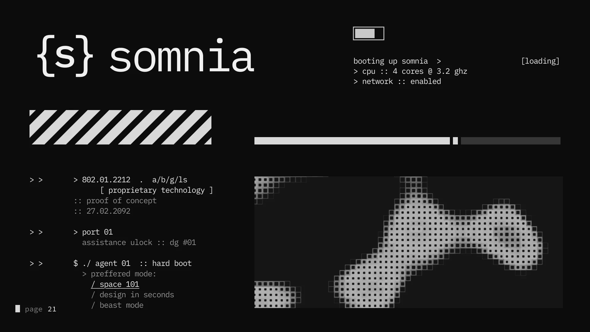 Somnia booting up: a terminal-style interface