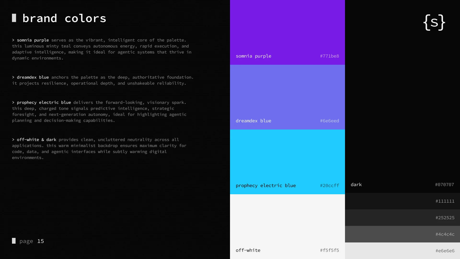 Somnia’s palette. Somnia Purple, Dreamdex, Prophecy, off-white and dark