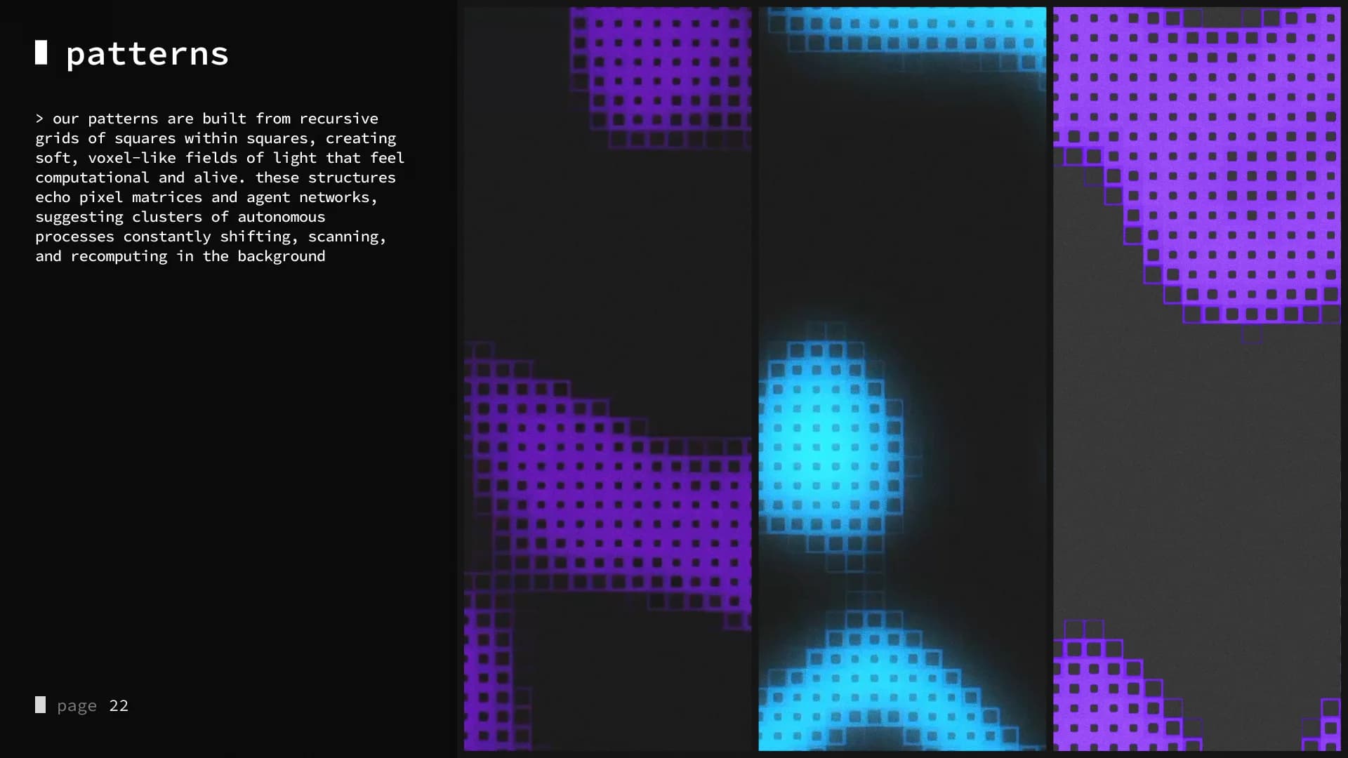 Patterns. Recursive grids of squares in Somnia’s accents