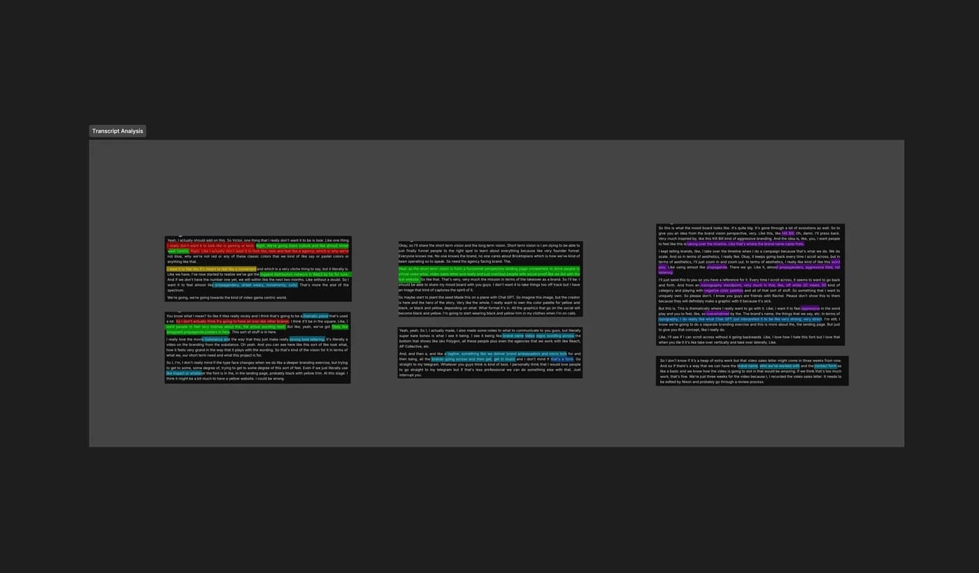 Call transcript analysis, color-coded