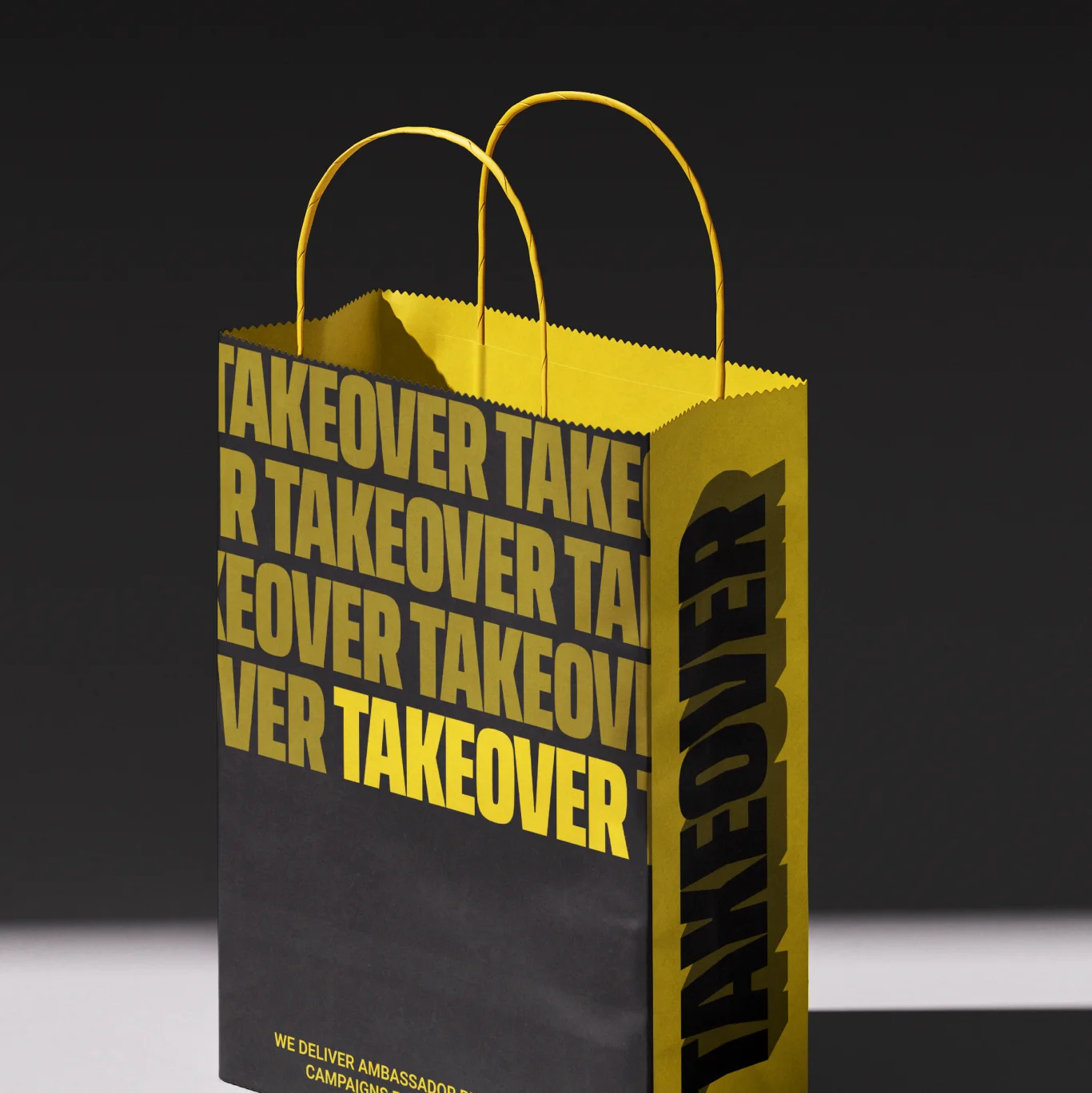 Yellow and black Takeover paper shopping bag