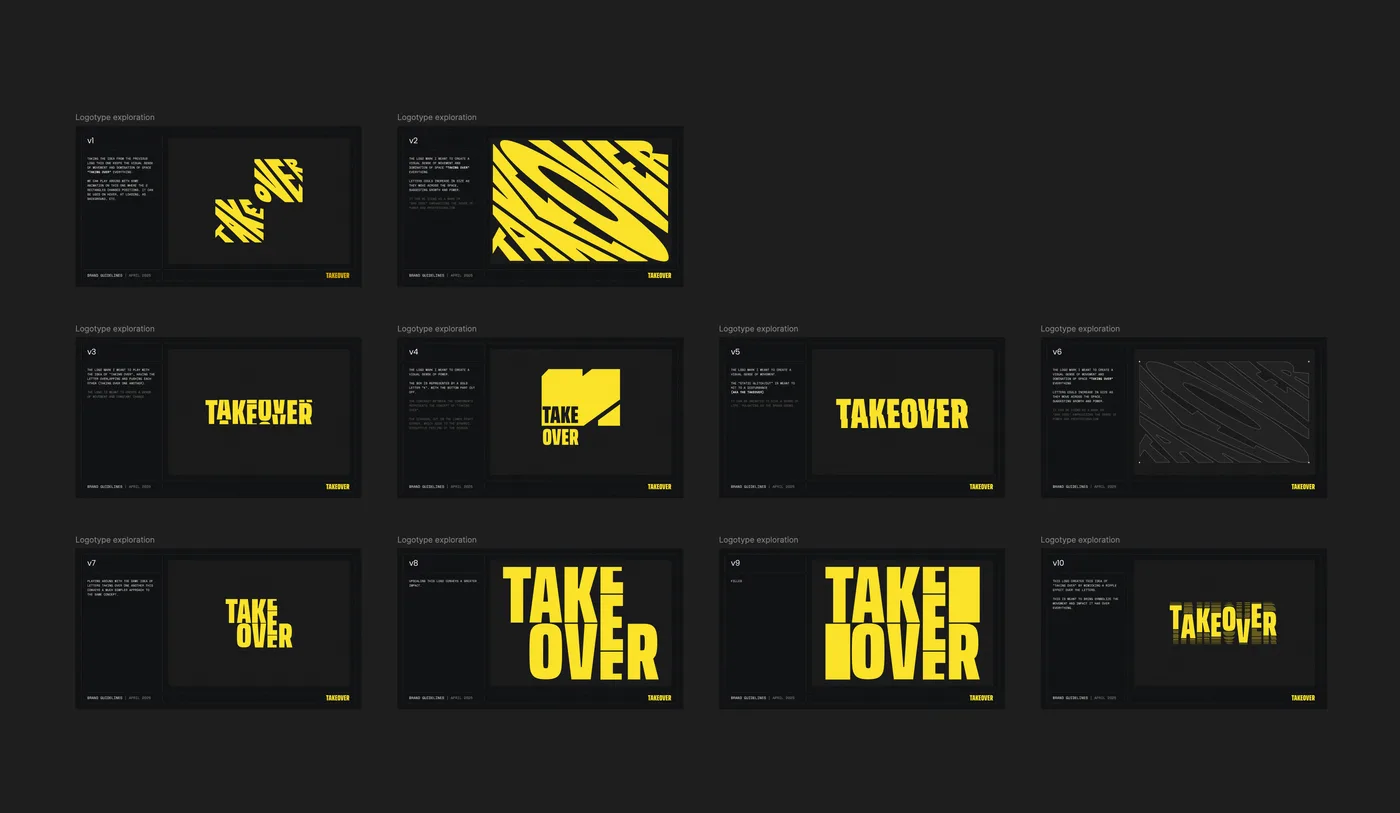 Logo explorations 1 to 6 and the alternative