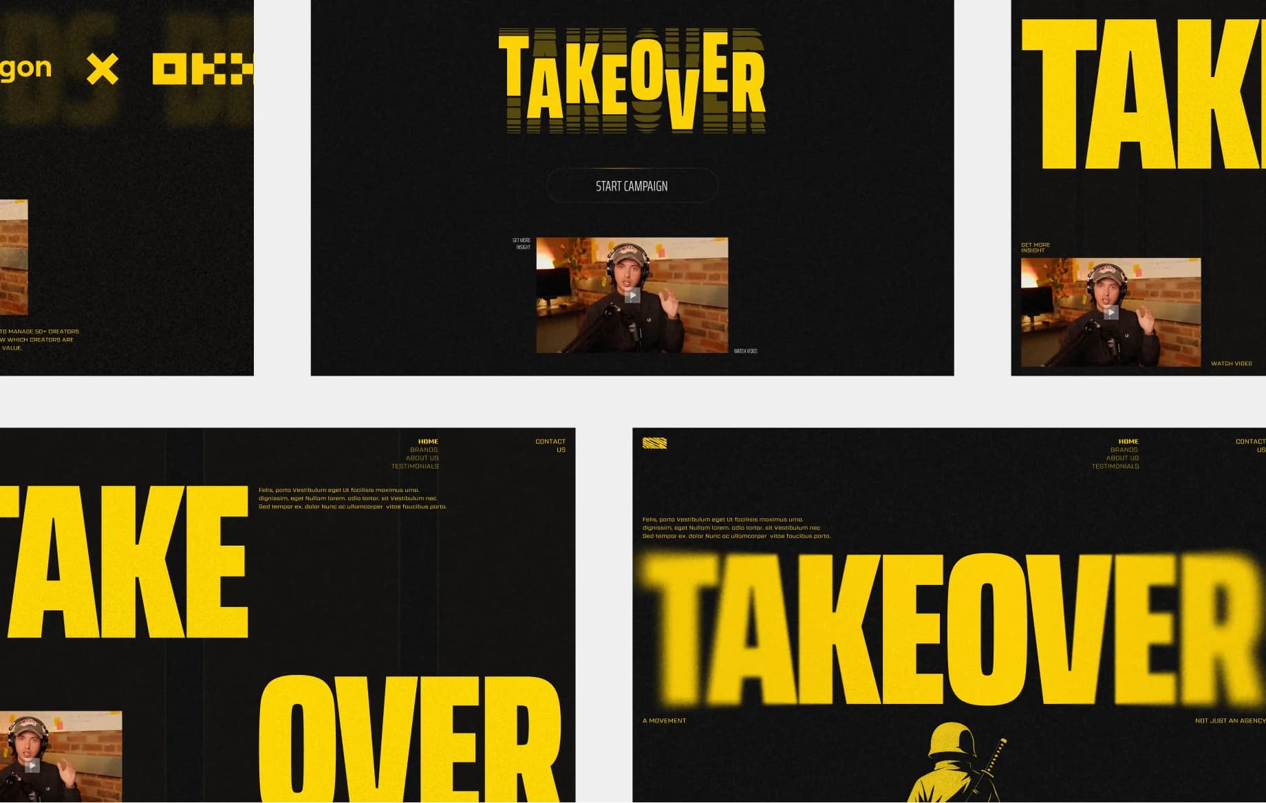 Key pages, desktop: the hero, the brands and the services