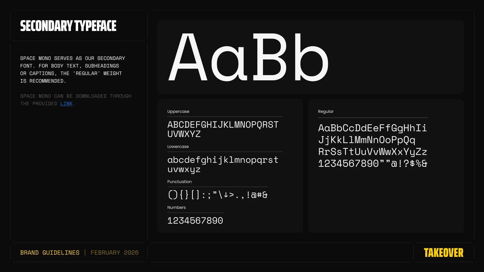 Space Mono specimen, the secondary typeface
