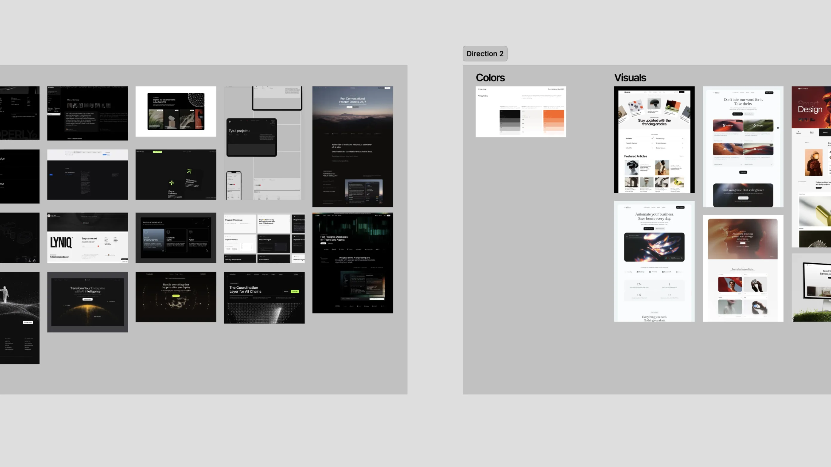 Discovery board. Audit of Web3 studio sites vs the old V21 brand