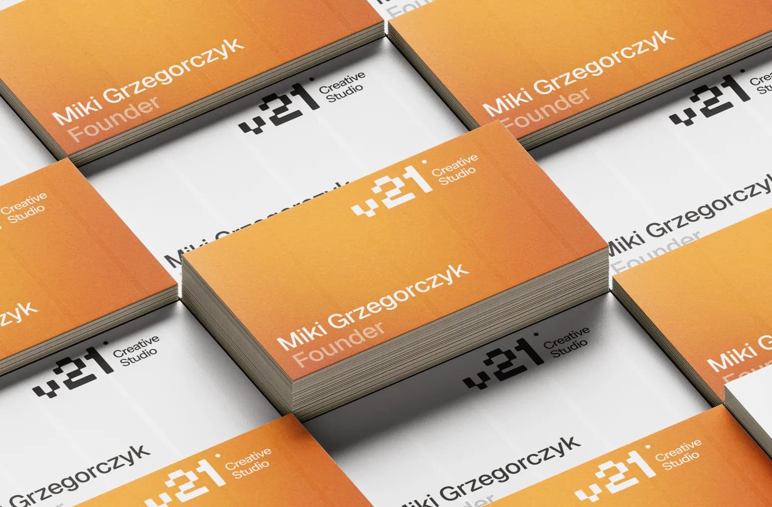 Stacks of V21 business cards